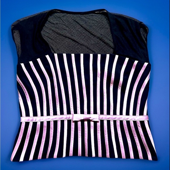 Sissy CD Joseph Ribkof Bustier Top mesh pink and black stripes with bow size 12 - Picture 2 of 6
